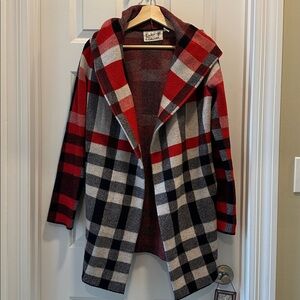 Anthropologie Field & Flower Wool Open Front Red and Black Plaid Coat XS